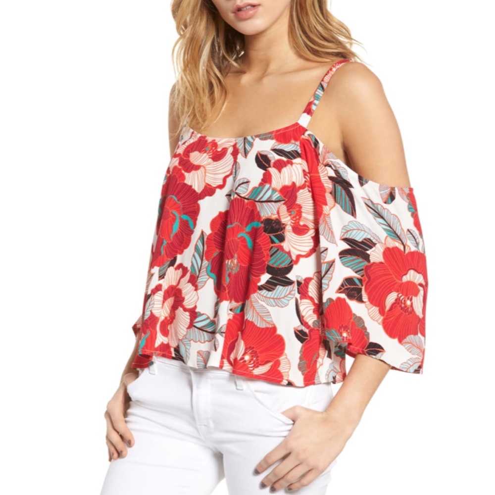 Cupcakes & Cashmere Fay Floral Cold Shoulder Top